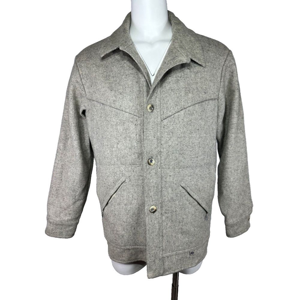 Vintage 70s Montana Gray Wool Button Front Coat‎ Size 46 Flip Cuffs